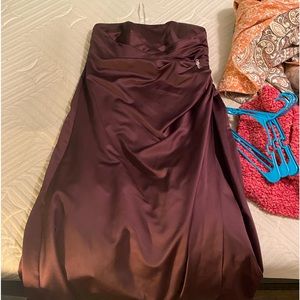 David’s bridal maroon strapless gown